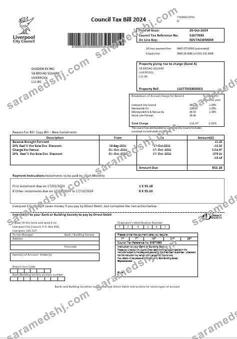 United Kingdom Liverpool City Council taxbusiness utility bill template in Word formats